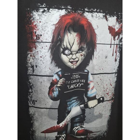 Chucky Horror Mugshot Graphic T-Shirt 2XL Black- Child’s Play Tee- Unworn! - Picture 2 of 5